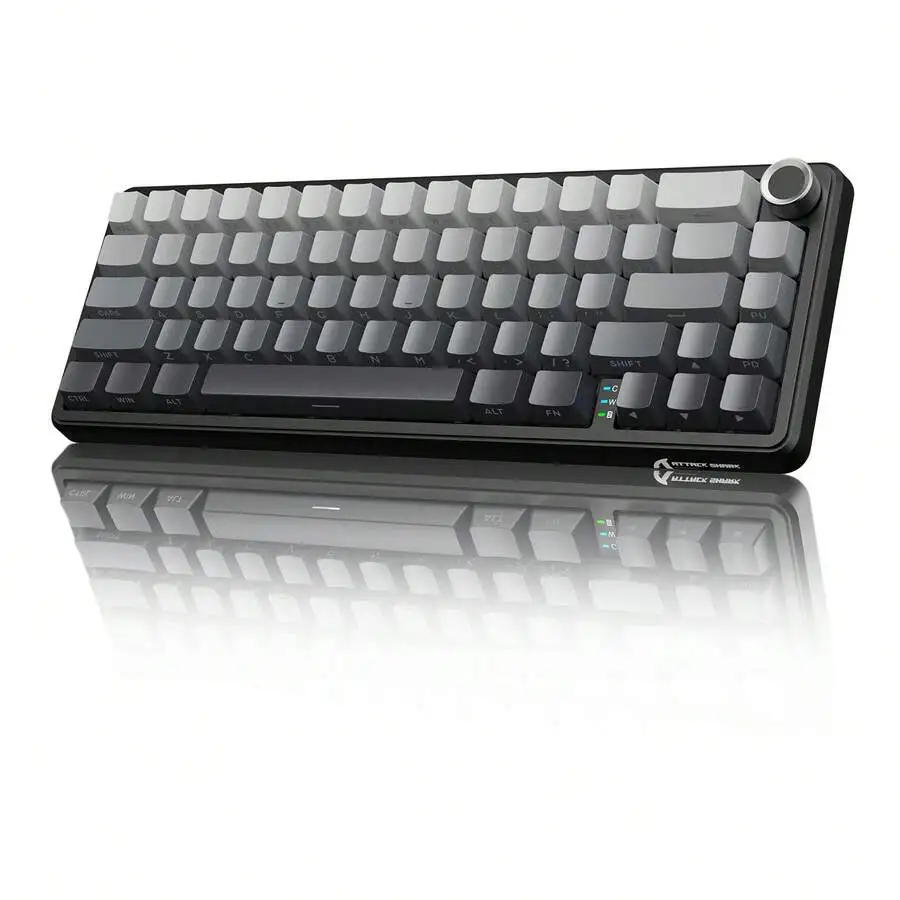 FREEWOLF ATTACK SHARK X66 gasket-mounted wireless mechanical keyboard, with volume knob, 60% Bluetooth/2.4GHz/wired gaming keyboard, RGB backlight, OEM three-color PBT keycaps, 66-key hot-swappable, suitable for PC