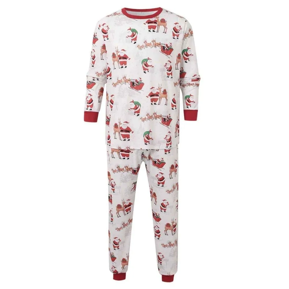 Cartoon Christmas Family Matching Outfits Parent-Unisex Santa Claus Christmas Pyjamas Set Skiing Soft Top+Pants Winter