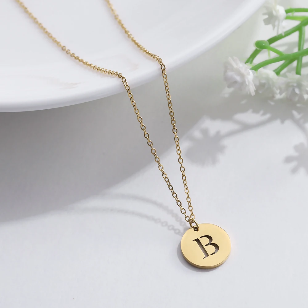 Cazador Gold Color 26 Initial Letter Necklace Stainless Steel Alphabet Round Pendant Choker Necklaces Jewelry for Women 2025