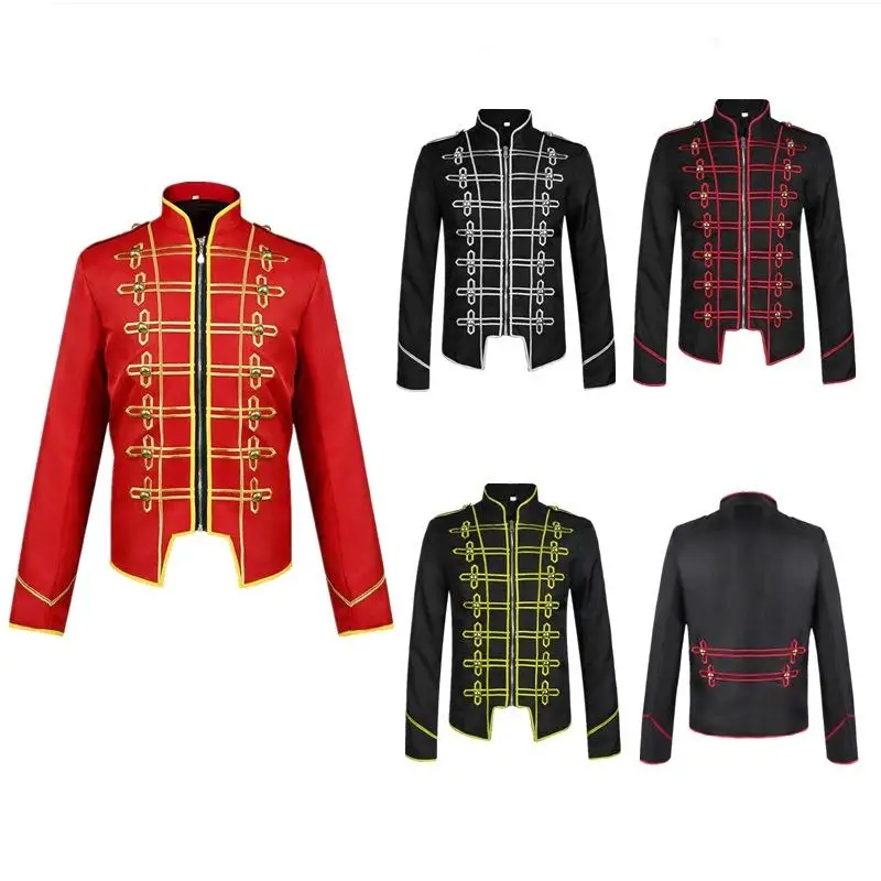 

Medieval Gothic Sle Men's Jaet loween Performance Costume St Punk Drummer Retro Faion Super Slim Fit Coat