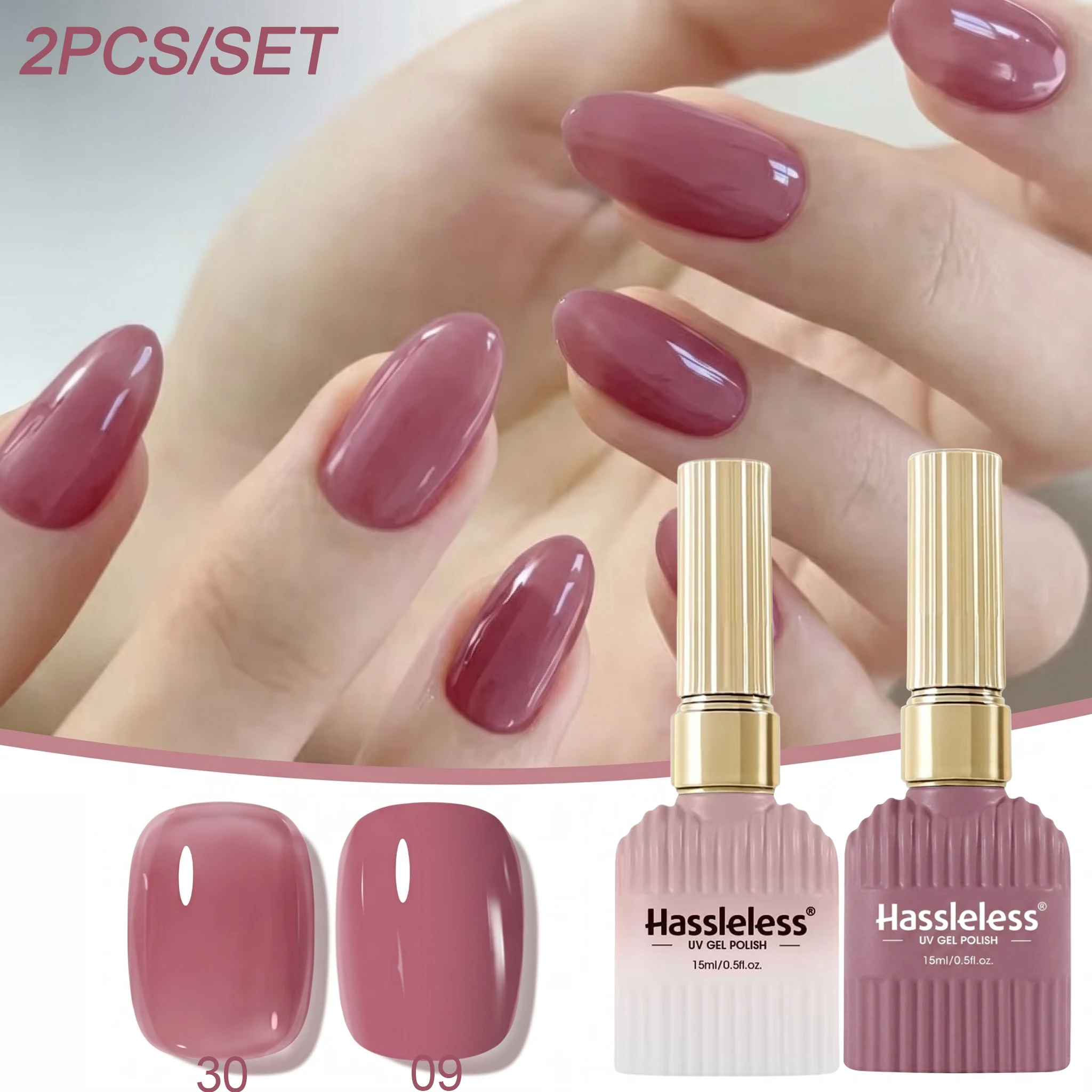 Hassleless 2Pcs Ice-Clear Bean Paste Nail Polish Gel Set, Versatile Color Scheme for Daily Use, Suitable for Daily Commuting, Holiday Dates, Single Color Is Gentle, Color-Blocking Is High-End and Has Texture, Gel Is Sm