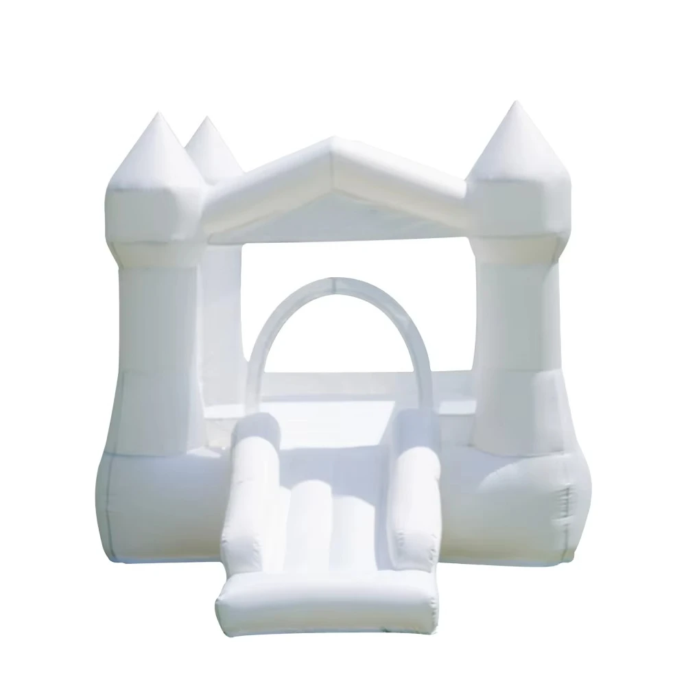 Gray and white indoor inflatable trampolines, suitable for home and shopping center use, with slides