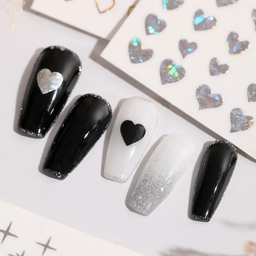 3 Sheets Love Heart Nail Art Sticker Self-adhesive Waterproof Phone Cover Crafts DIY Women Girls Fake Nail Decoration