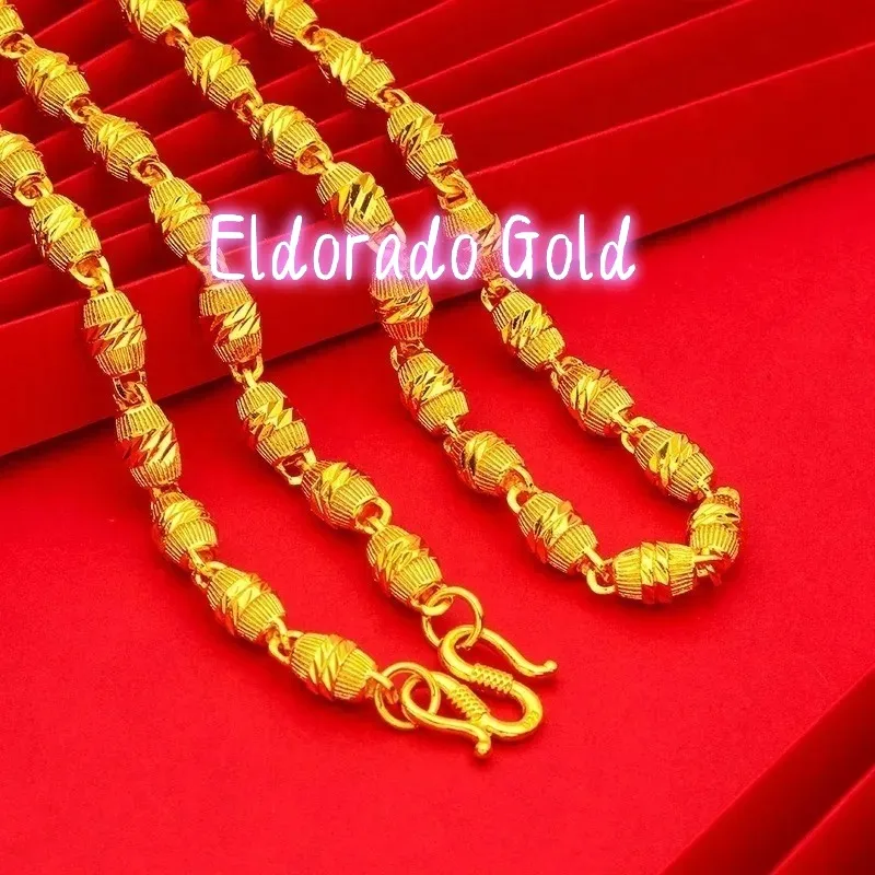 

Ожерелье Eldorado Gold 9999 из 24-каратного настоящего золота, круглые бусины, шестиугольные и квадратные, высококачественная цепочка на ключицы, матовое, для мужчин