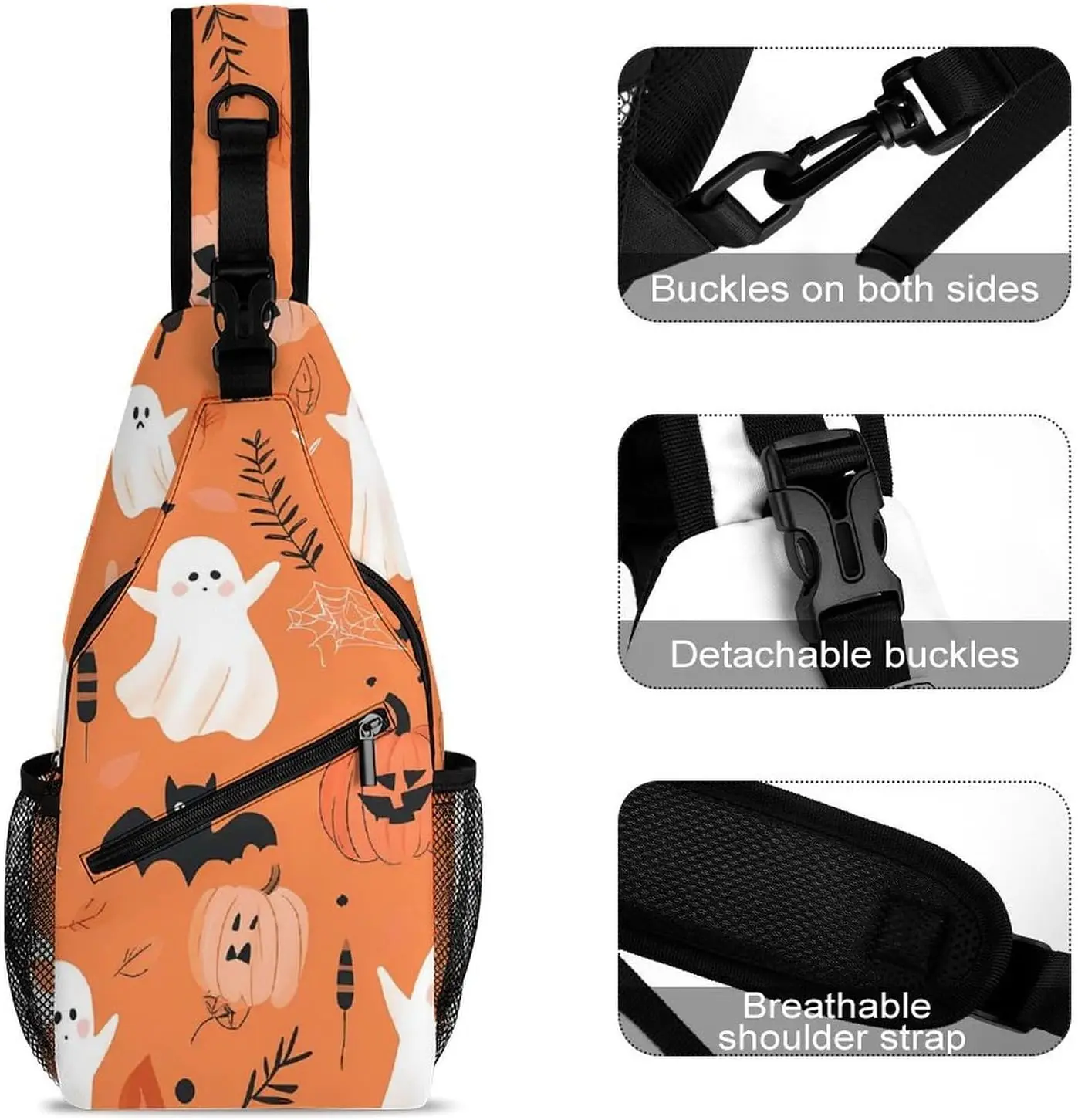 Ghosts Pumpkins Spider Halloween Crossbody Sling Backpack Chest Bag Travel Daypack Hiking for Men Women Water Resistant