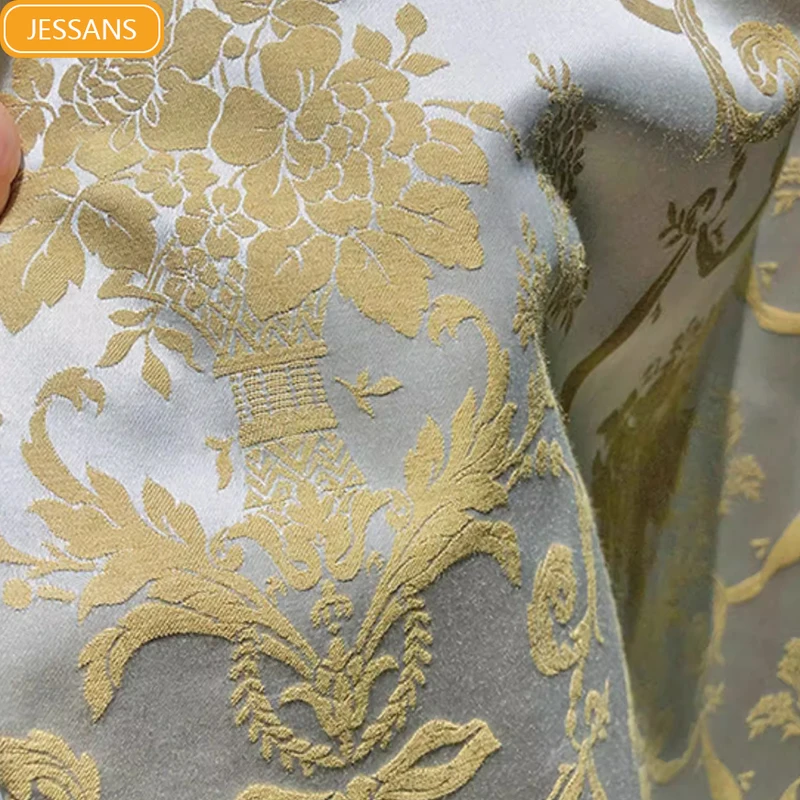 

Gilded Jacquard Grey Gold Thickened Curtains for Living Room Bedroom Villa Custom Beaded Window Screen French Window Lace Tulle