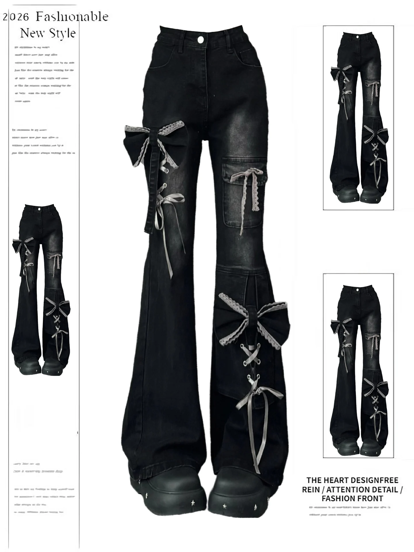 

Bla Bell Bot Denim Jeans Women's Spring 2026 New Knot Waist Design Slimming Casual High Waist Jeans