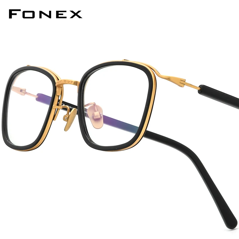 FONEX Acetate Titanium Glasses Frame Men Brand Design Vintage Retro Square Eyeglasses Women Japanese Eyewear Spectacles 85665