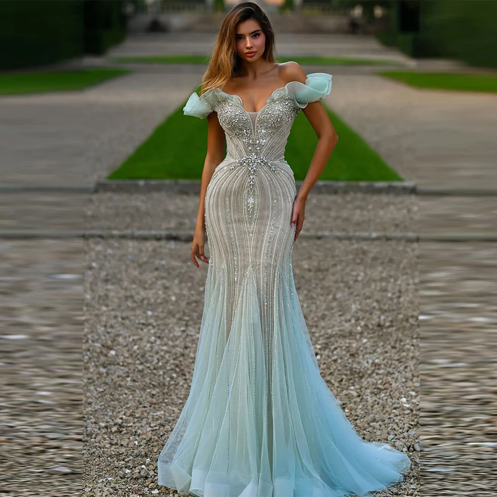 

Exquisite Organza Evening Dress Graceful Mermaid Special Occasion Gowns Luxury Beading Crystal Customized Wedding Dresses