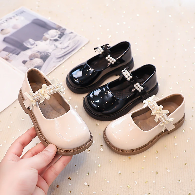 

Детская кожаная обувь, черные школьные туфли из глянцевой искусственной кожи для девочек, модные милые детские детские лоферы Мэри Джейн с бантом по бокам