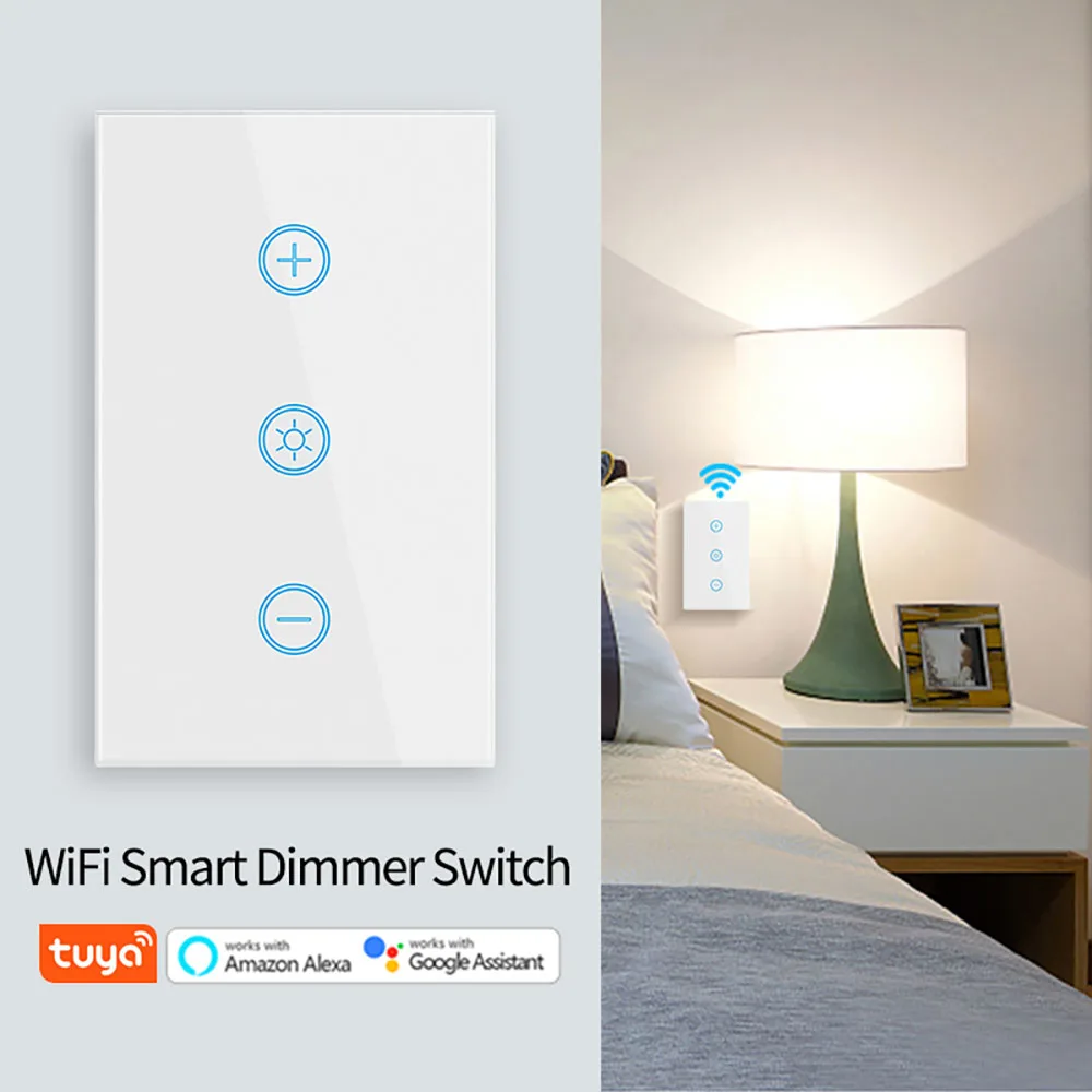 US WiFi Smart Glass Panel Wall Touch Switch Light Dimmer Switch Smart Life Tuya APP Remote Control for  Alexa Google Home