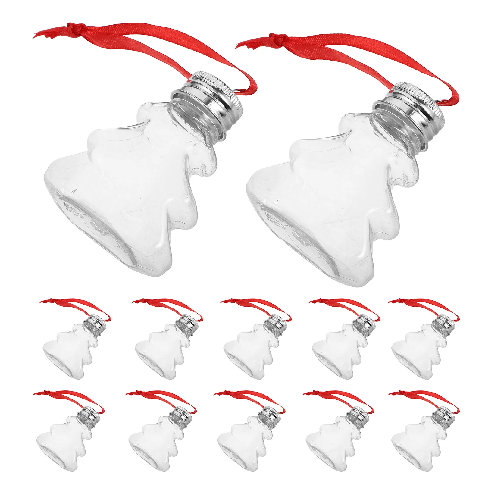 

12pcs Pet Plastic Bottles 50Ml Clear Christmas Tree Shaped Fillable Ornaments For Holiday Decor Xmas Juice Bottle Balls Mini