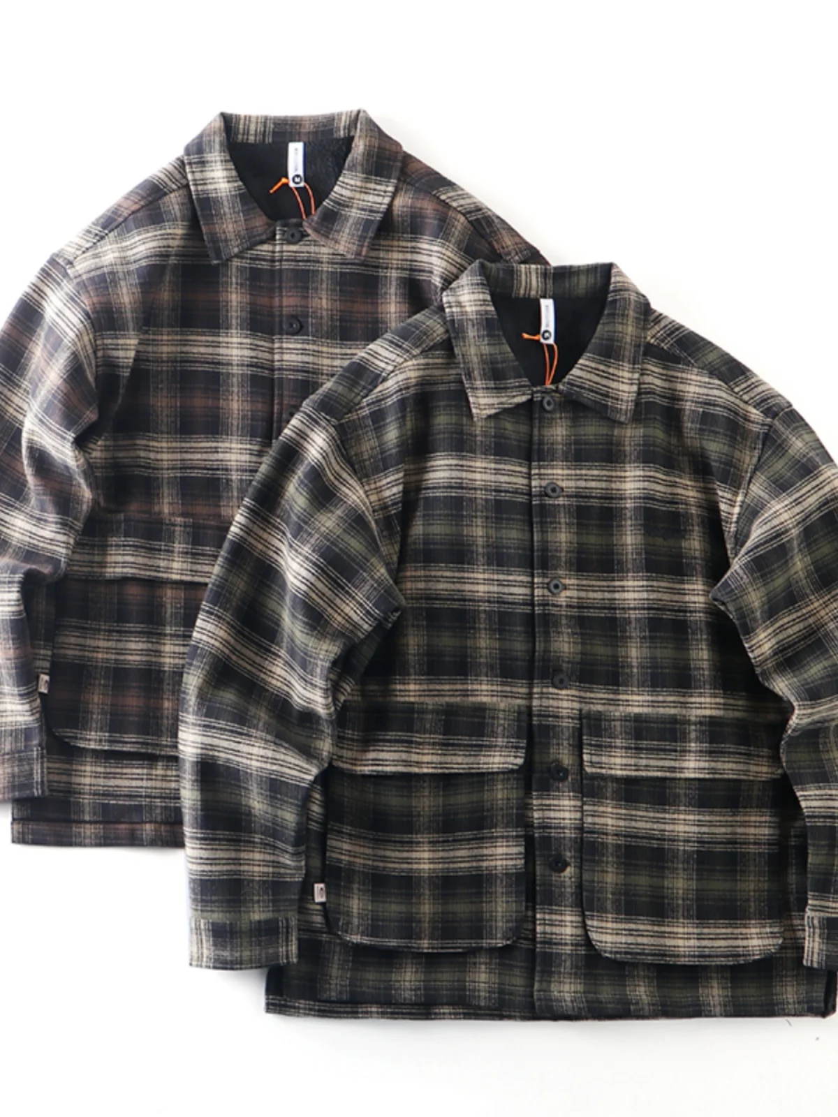 

Men's Plaid irt Coat Thiened Fce Loose Fit Autumn Winter Faion Urban Sle Casual Wear Stand Edition
