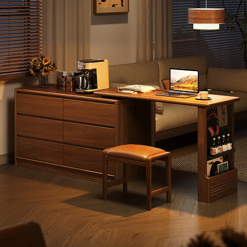 Chinese zwarte walnoot dressoir borstkast retro lichte luxe plank geïntegreerde tafel