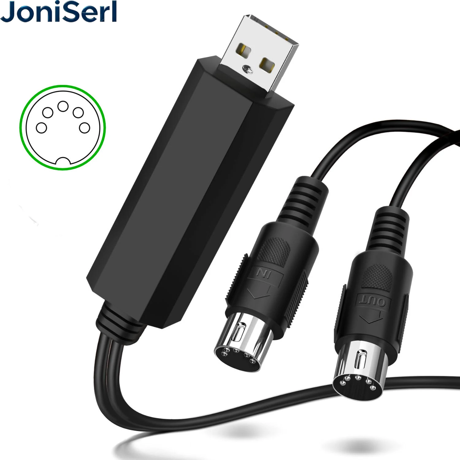 MIDI to 5-Pin in/Out Interface USB Cable,Connect Keyboards, Synthesizers and Electronic Drums to Pc,Compatible Android Devices