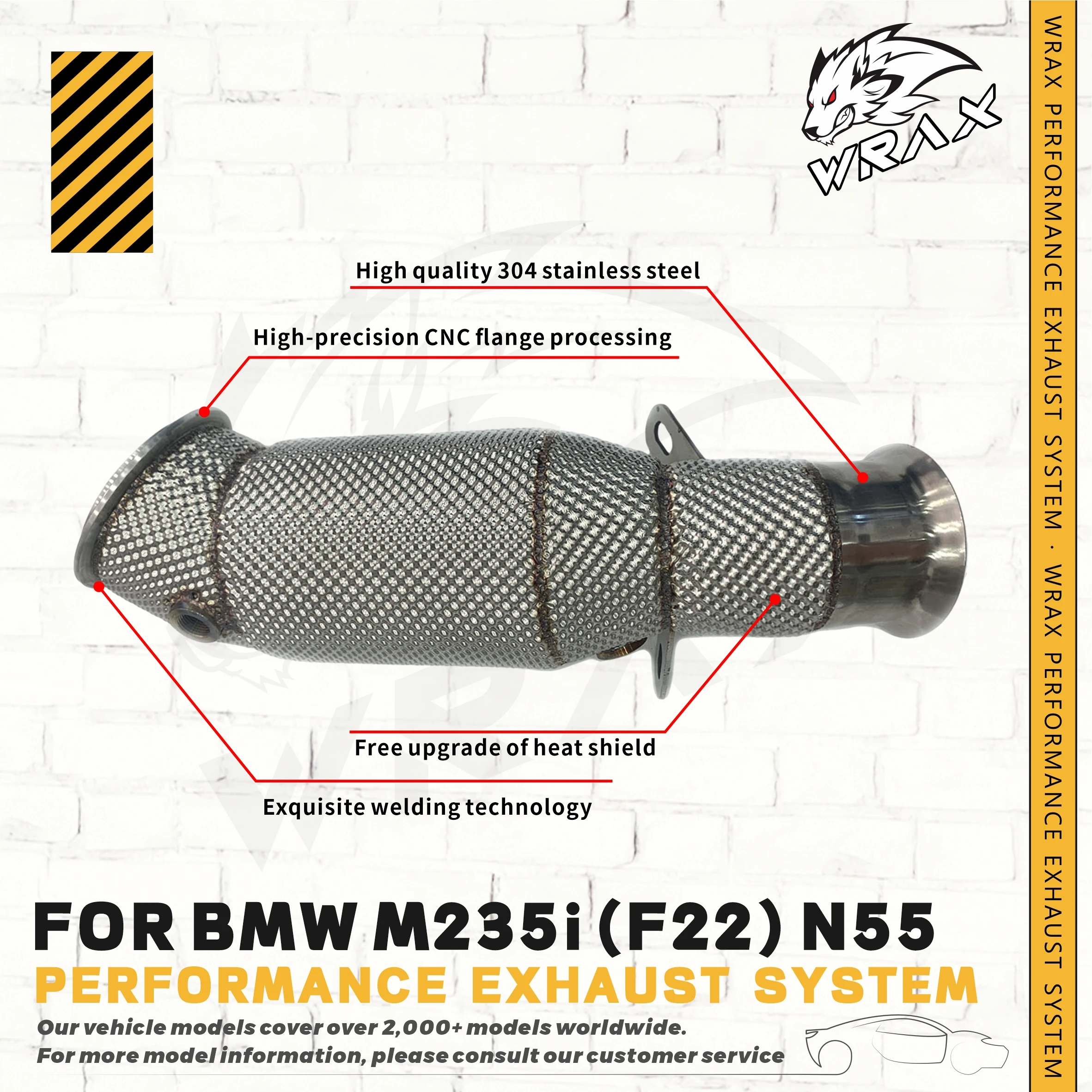 

WRAX Sports Downpipe With Heat Shield For BMW M235i M218I M220 F22 F87 Aggressive Exhaust Sound High Flow Performance Upgrade