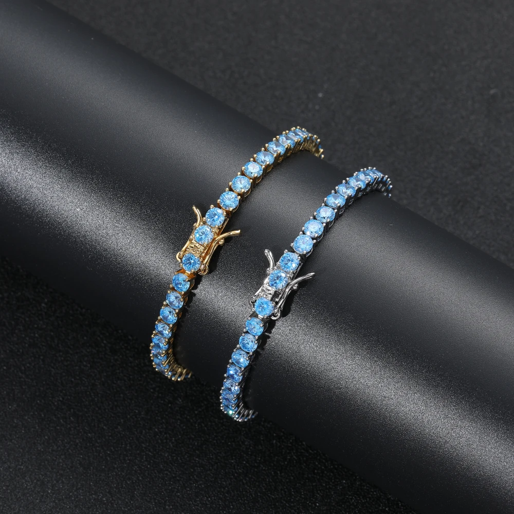 EYIKA Colorful 4MM One Row Iced Out CZ Tennis Chain Bracelet Claw Setting Red Blue Green Purple Zircon Bangle Men Women Jewelry