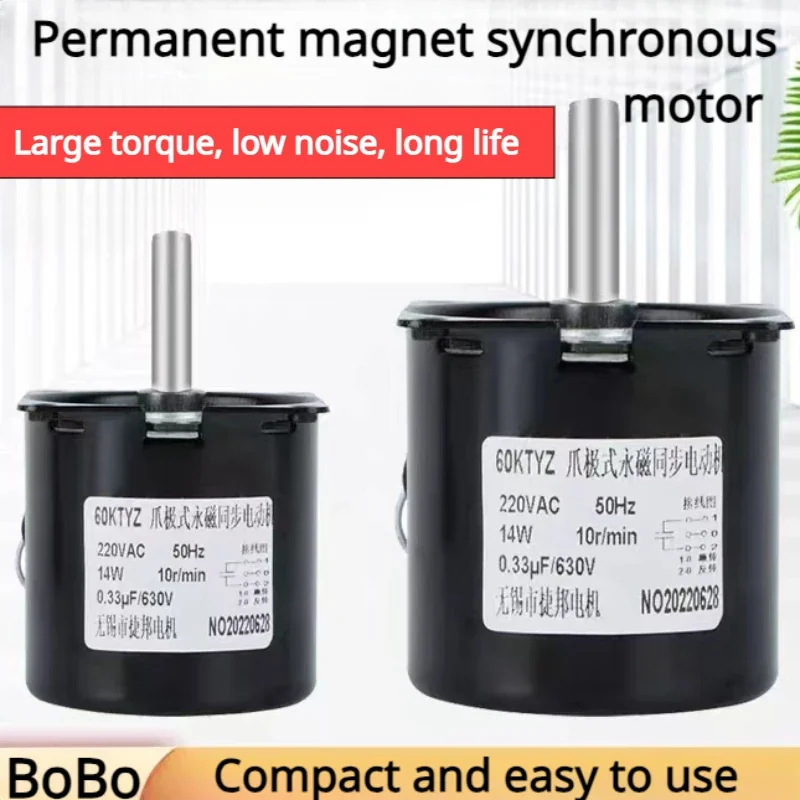 Micro Gear Motor com Ímã Permanente, Motor de Engrenagem Síncrona, Baixa Velocidade, Eixo Central, 7mm, 220V, CA, 14W, 60KTYZ, 50Hz, 2.5rpm, To110RPM