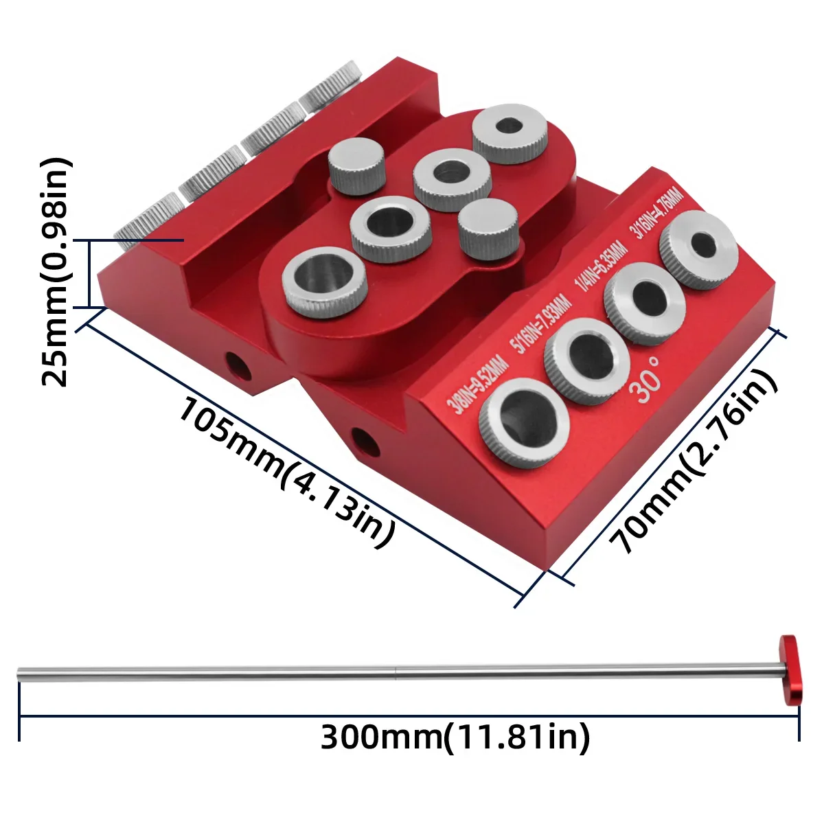 Guida per trapano ad angolo con grado in lega da 30/45/90 gradi 4 dimensioni Jig di guida per fori di perforazione per corrimano per scale/ringhiera per cavi/ponte/palo in legno