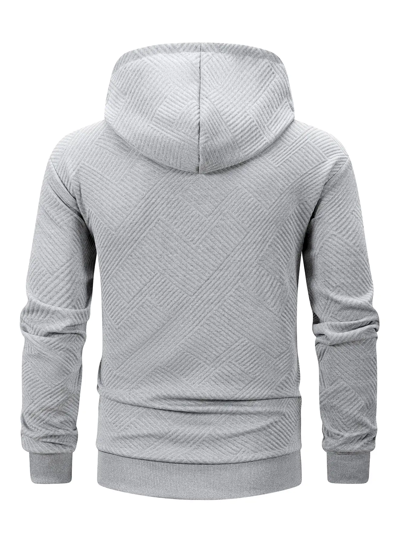 Modern Geometric Textured Knit Men Zip Hoodie Jacket Smooth Full Zipper Spacious Hand Pocket Ribbed Edge Casual Sweatshirt