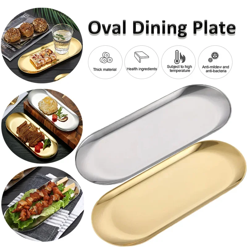 

1PC Stainless Steel Gold Dining Plate Dessert Plate Nut Fruit Cake Tray Snack Kitchen Plate Western Steak Kitchen Plate Dish