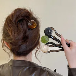 Vintage U-Shaped Hairpin Acrylic Round Beads Hair Bun Woman Minimalist Style Head Pan Hair Sticks Heawear Hair Accessories