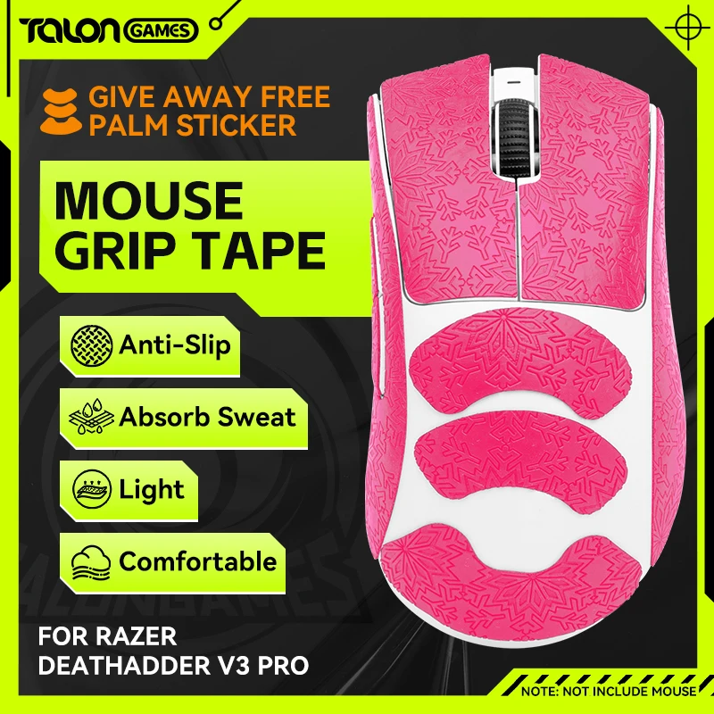 

TALONGAMES Mouse Grip Tape Snow Pattern For Razer DeathAdder V3 Pro,Palm Sweat Absorption,All Inclusive Anti-Slip Tape(Pink)