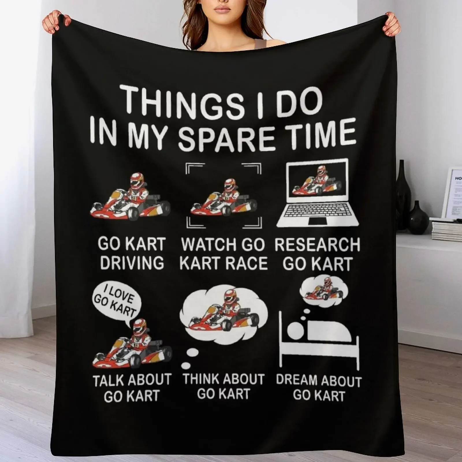 Things I Do In My Spare Time Go Kart Funny Gift For Go Kart Lover Throw Blanket Sofas Luxury Designer Custom Blankets