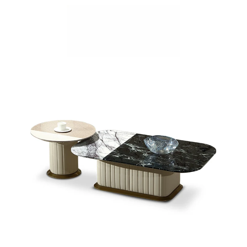 Marble round coffee table natural stone wood round table