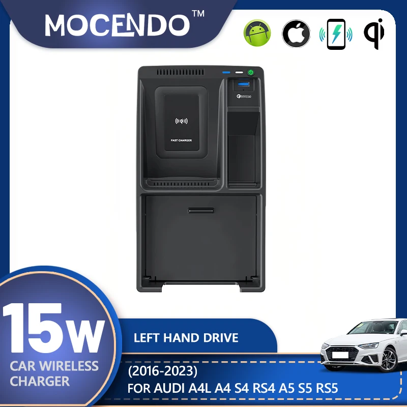 

Car Wireless Charging Pad for Audi A4 A5 2016~2022 Armrest Storage Box Phone Fast Charger Plate