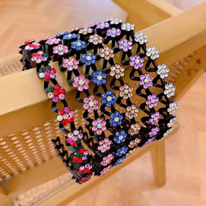 1pc Fashion Non-Slip Rhinestone Hairbands Elastic Flower Women Hair Hoop Bands Headband Bezel Girls Hair Accessories Headdress