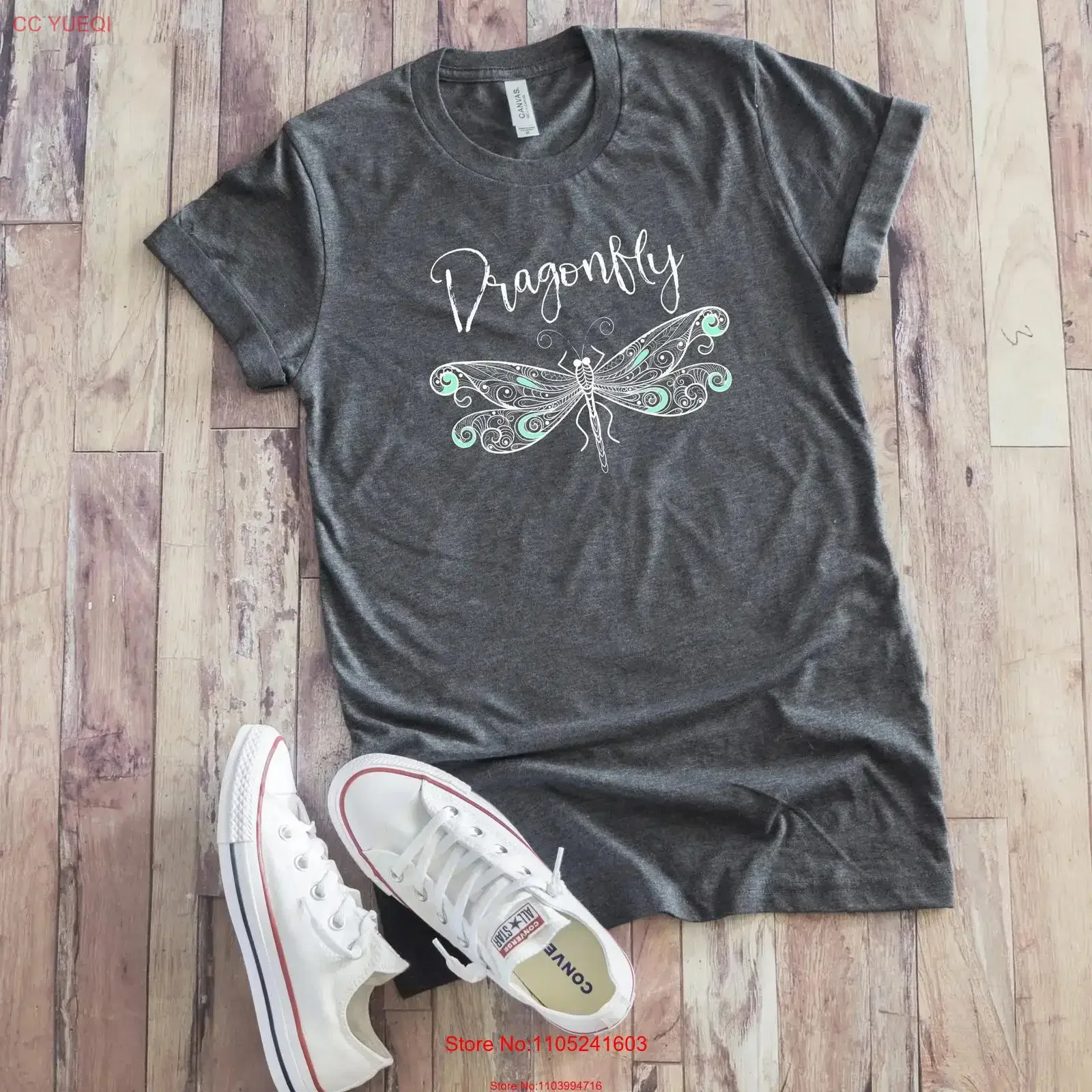 Dragonfly T Shirt Turquoise Teal Art Damselfly Pretty Flying Insect Top vintage Washed Stretched fashion Versatile