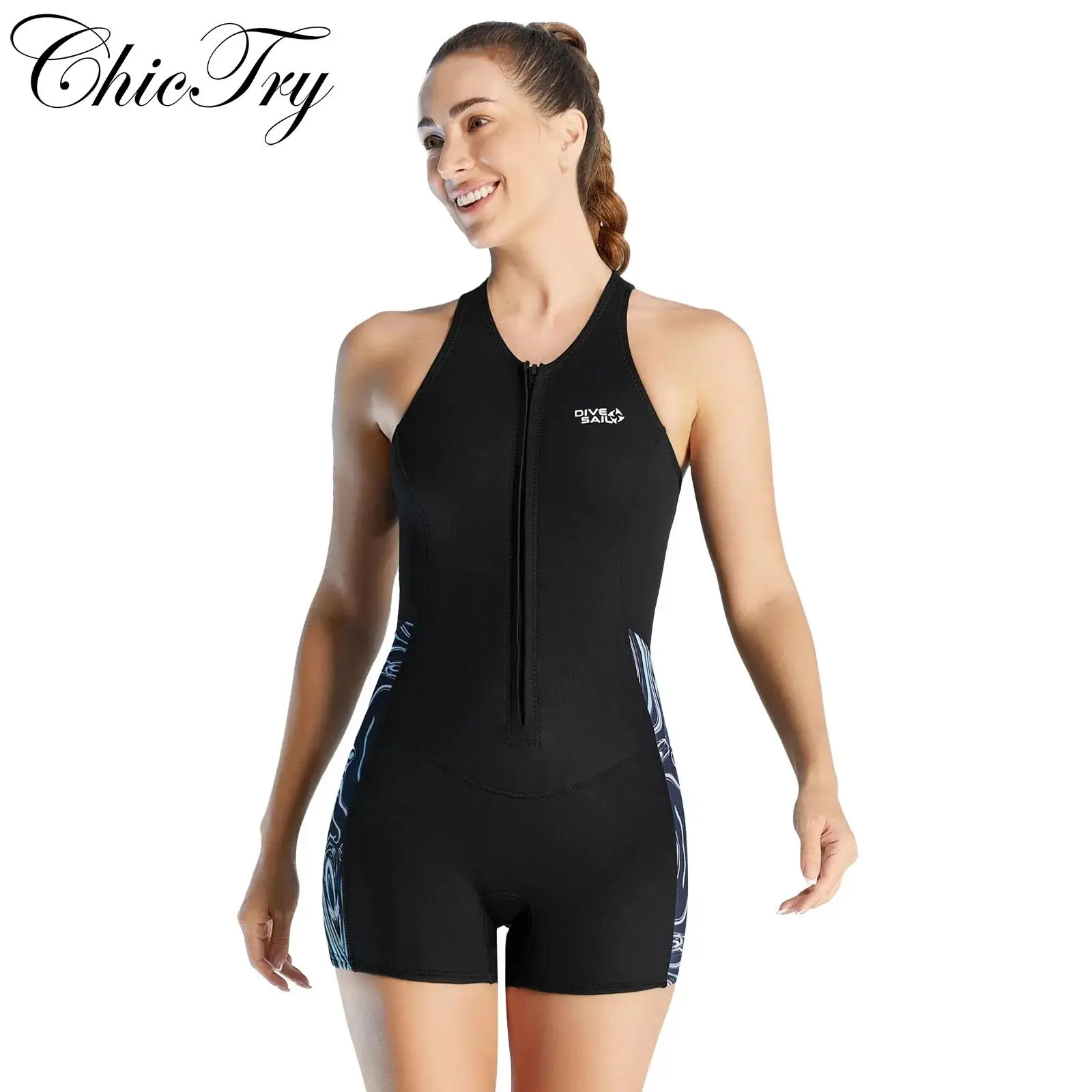 

Women 2mm Neoprene One Piece Swimsuit Sleeveless Rash Guard Athleltic Diving Wetsuit Snorkeling Kayaking Surfing Bathing Suit