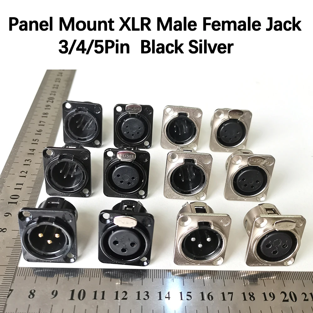 XLR 3-Pin 4-Pin 5-Pin Stecker Buchse Panelanschluss Audio-Mikrofon-Verbinder Schwarz Silber Vergoldet Kupferkontakt XLR Metallsockel – Detail 1