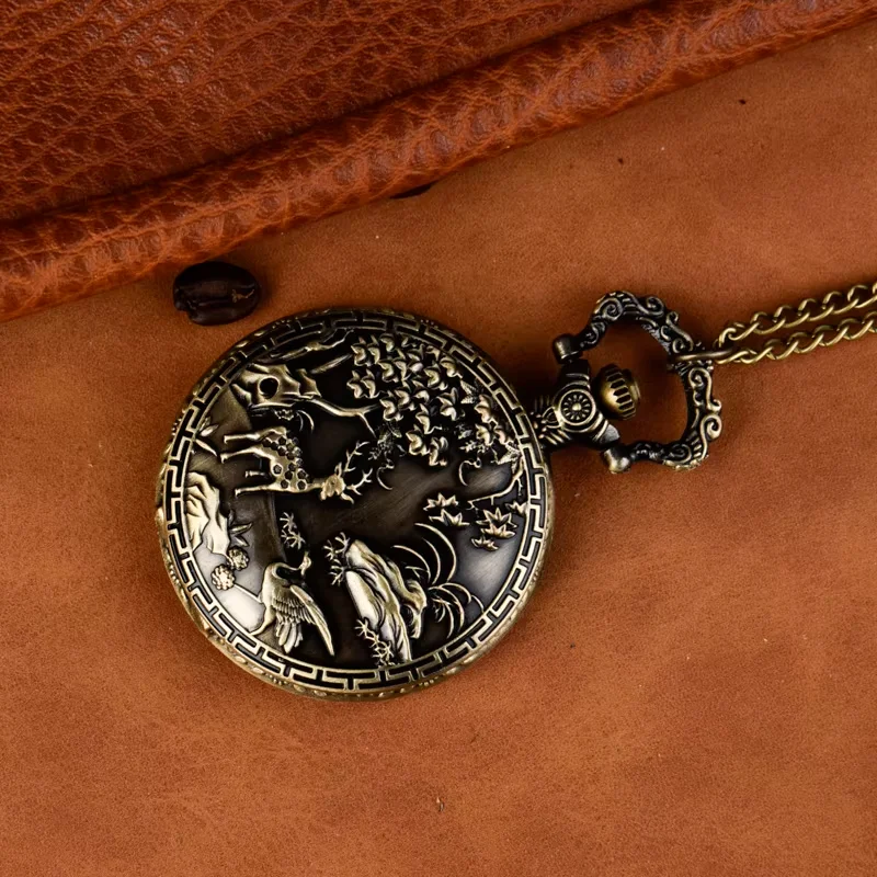 Quartz watch vintage large grass deer pocket watch alloy flip necklace pendant watch Deer pattern pocket watch