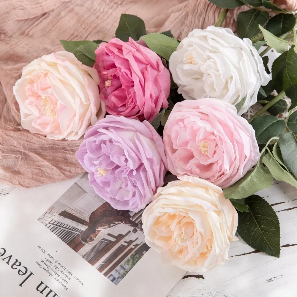 Real Touch Realistic Artificial Austin Moisturizing Rose Plump Fake Flower Wedding Decoration Home Pink Flowers Arrangement