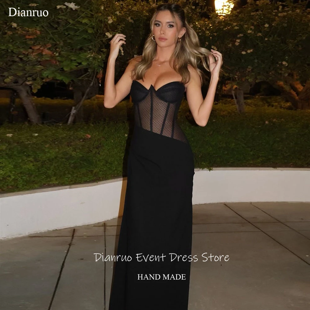 

Dianruo Sexy See Through Evening Dresses Straight Sweethear Robes De Soirée Black Sleeveless Edgy Dresses 2026 Woman Customized