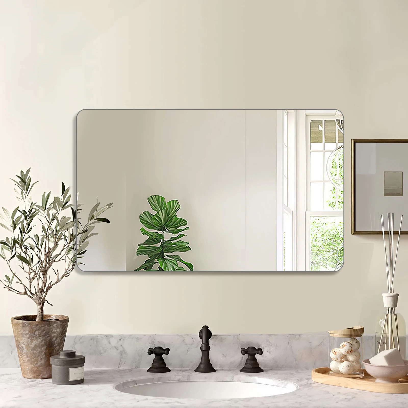 Rechteckiger Wandspiegel 60x100cm / 60x120cm, HD-Glas Badspiegel, Bruchfest, Feuchtigkeitsbeständig, Moderne Badspiegel, Einfache Montage, Silber
