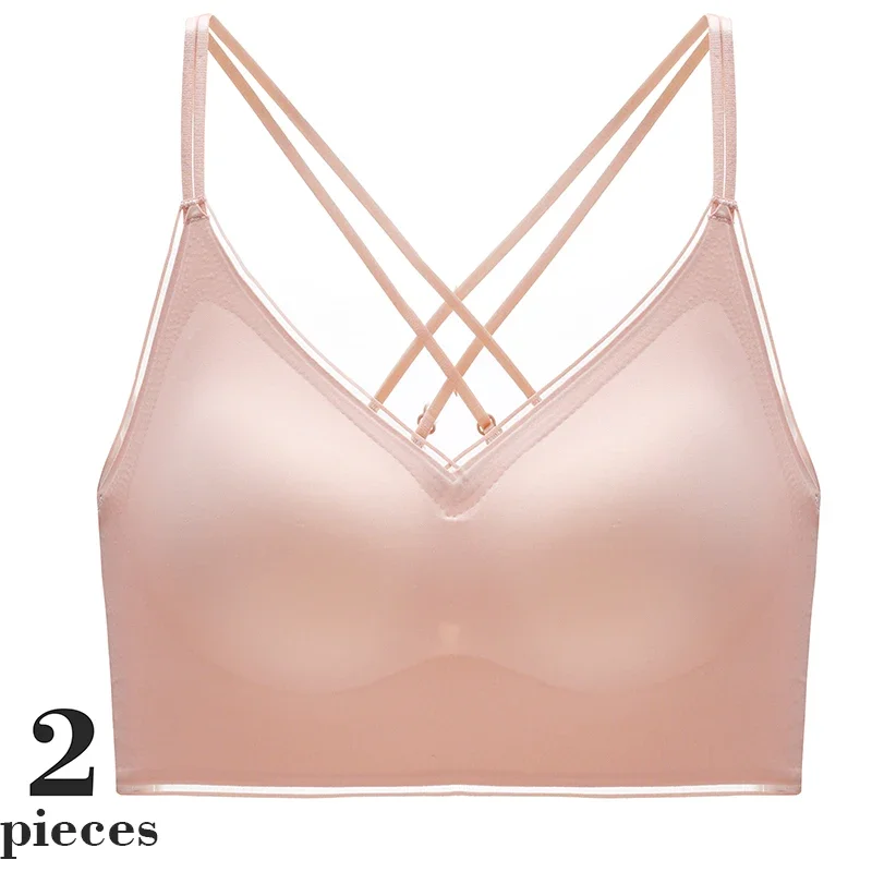 

2pcs/set Tea Polyphenol Maintenance Seamless Women Underwear Gathered Collection Breast Adjustable Straps No Steel Ring Bra