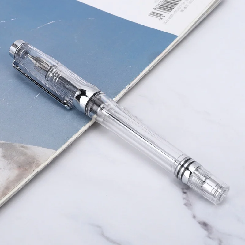 Large Capacity Fountain Pen Transparent Business Writing Pen Office School Supplies 0.5mm NibTransparent Brown