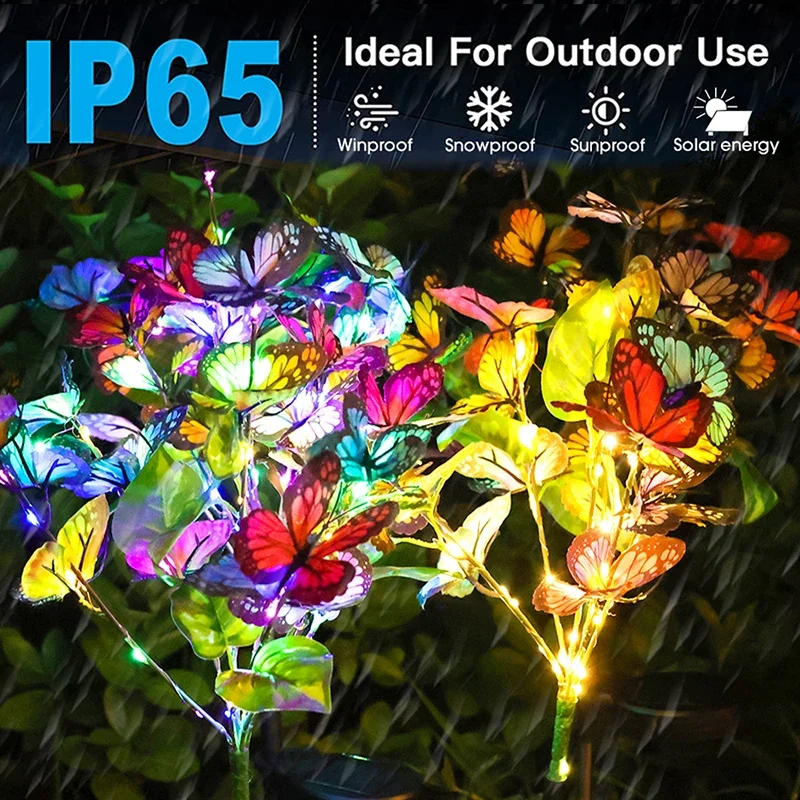 

Солнечные наземные лампы, светодиодные красочные бабочки, наружное освещение, водонепроницаемая вилка, заземляющий светильник для сада, лужайки, кемпинга, вечеринки, украшения