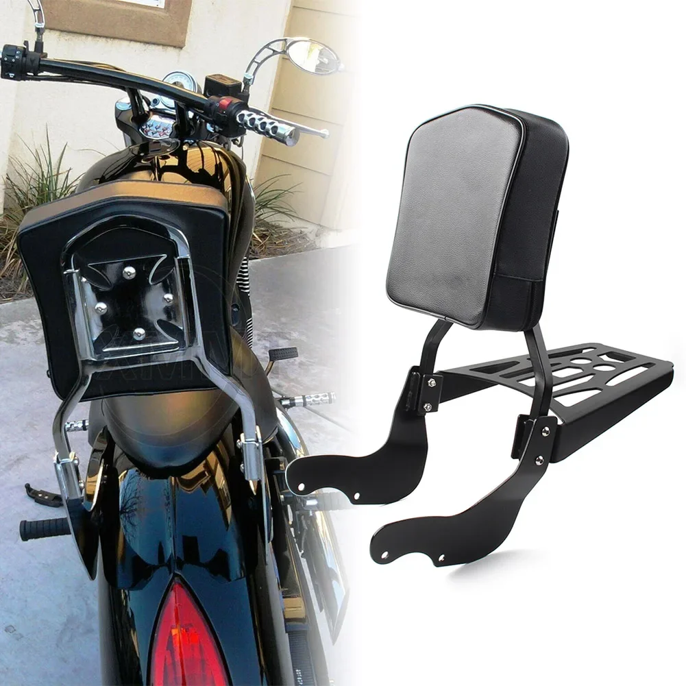 

For Victory Vegas Kingpin 2003-Up Black Motorcycle Sissy Bar Side Plates Backrest PU Leather Pad Luggage Rack