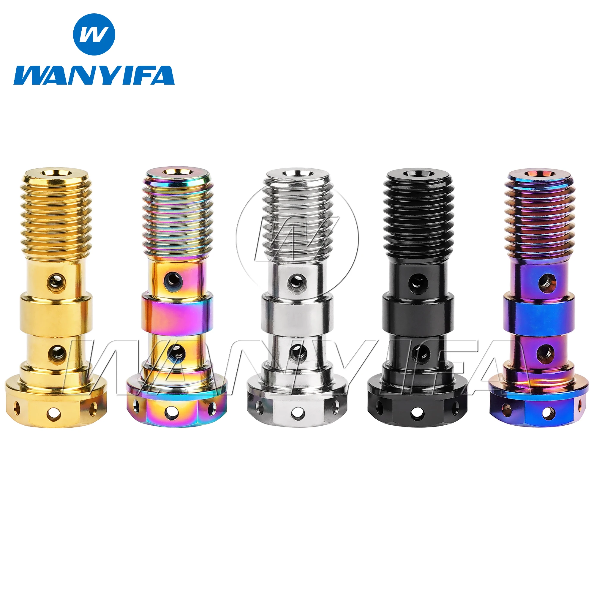 Wanyifa Titanium Bolt M10 Pitch1.0/1.25mm Flange Hex Head Oil Pipe Double Holes Screw for Motorcycle Brembo Brake Dual Line