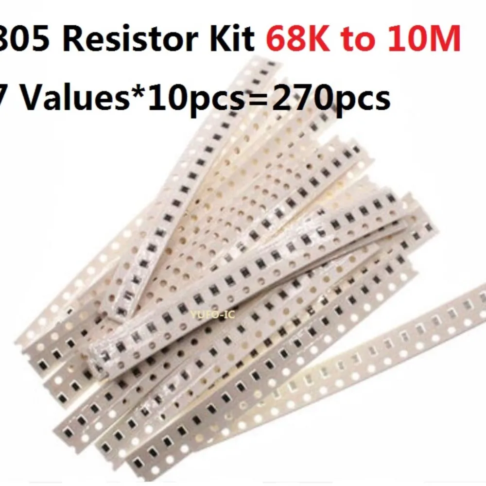 27 Values*10pcs=270pcs SMD 0805 Resistor Kit 68K Ohm-10M 5% Resistance Assorted Kit Set good quality