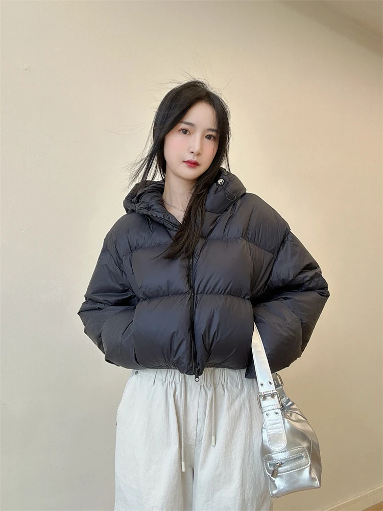 เสื้อแจ็คเก็ตพาร์กาแบบหนาบุใยสังเคราะห์ มีฮู้ด สีขาว สำหรับผู้หญิง ใส่กันหนาว มีซิป