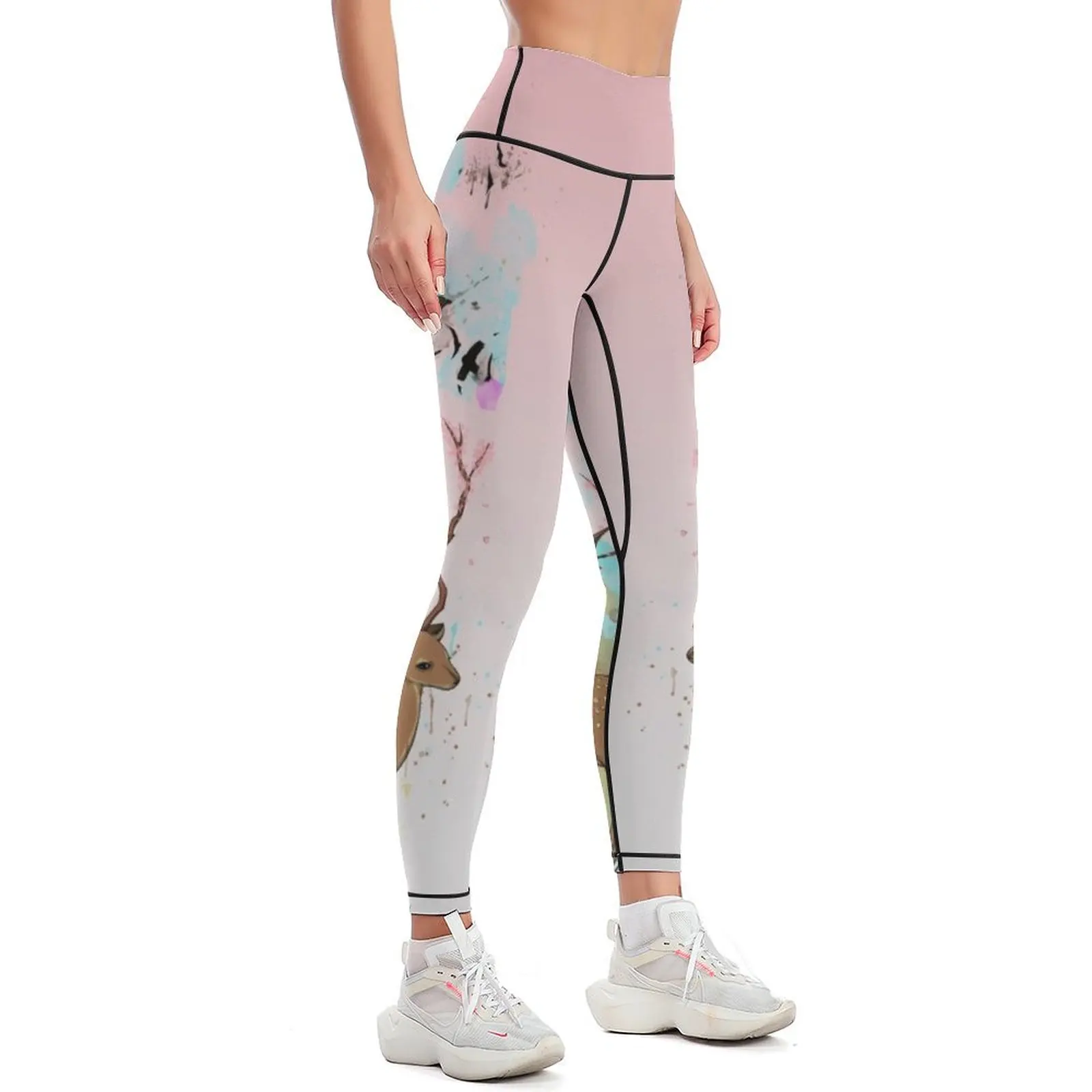 Deer Raven Spatter Print Leggings gym's sportswear Women's fitness Women's tights Womens Leggings