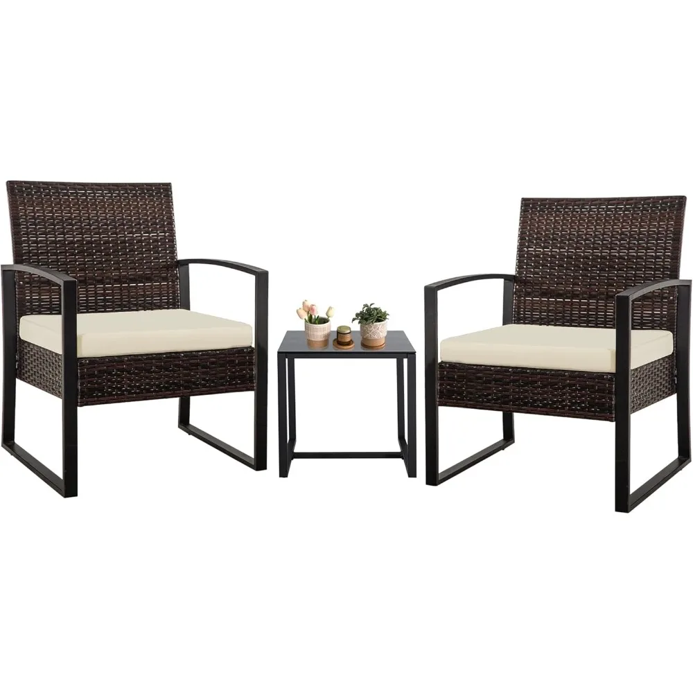 

Outdoor Patio Set 3 Piece Wicker Bistro Set Patio Furniture with Table for Porch Backyard,Brown-Beige