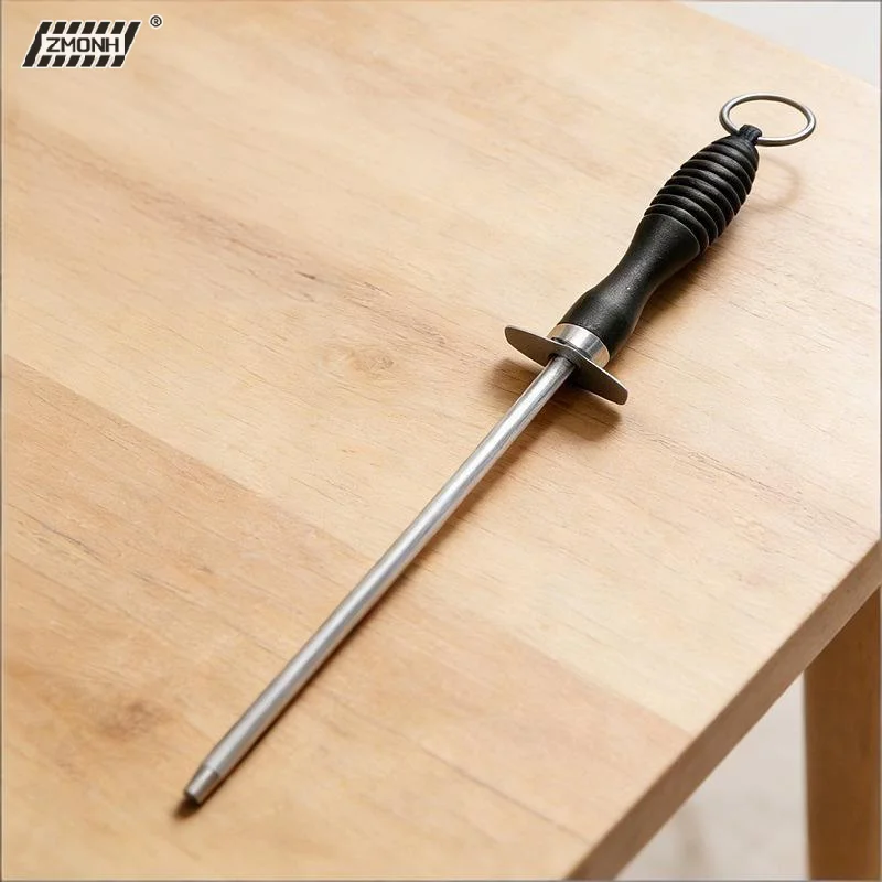 Tige d'affûtage de couteaux en acier inoxydable avec poignée antidérapante et affûtage efficace, idéale pour la cuisine domestique et professionnelle
