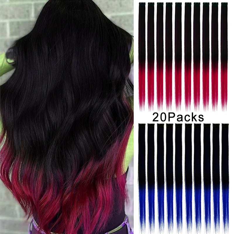 

Colored Hair Extensions Clip In Hair Pieces for Kids Girls Women Rainbow Color 22 Inch Long Straight Highlights Party Gifts