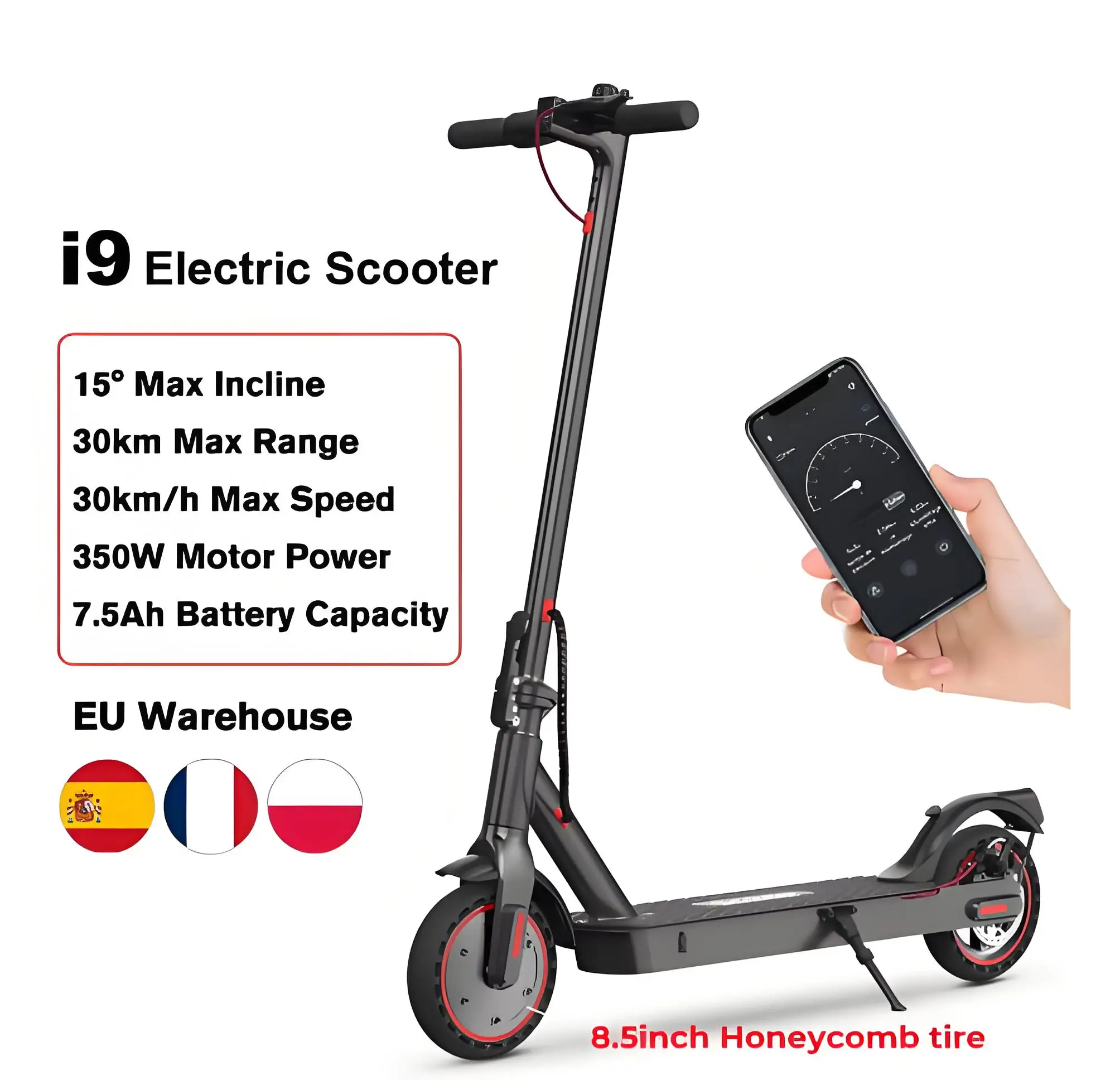 IScooter i9 سكوتر كهربائي 350 واط موتور 36 V7.5Ah 30 كجم المدى 8.5 بوصة العسل الإطارات ركلة سكوتر كهربائية مع التطبيق ECO العرض
